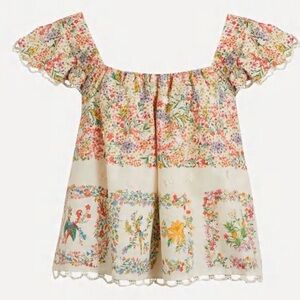 Farm Rio Delicate Forest Scarves Square Neck Embroidered Blouse